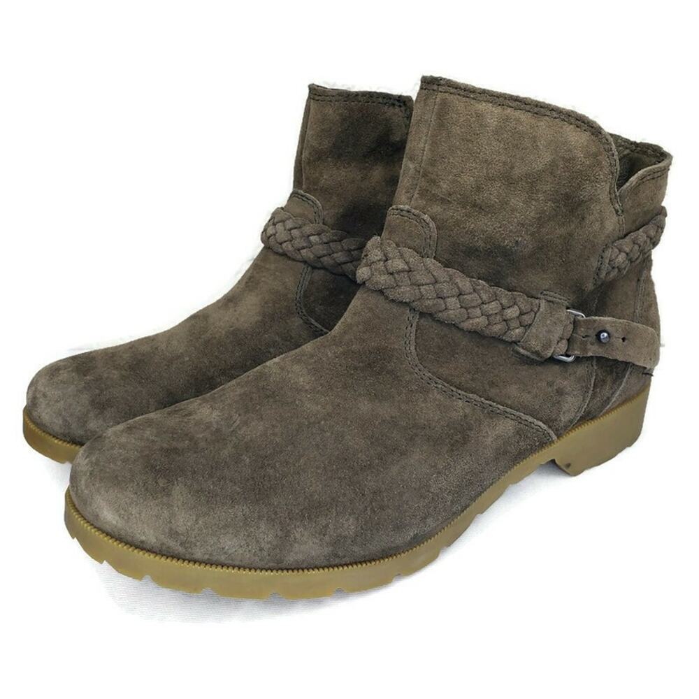 Teva Delavina Boots Womens 7.5 Brown Suede Braided Ankle Zip Comfort Waterproof